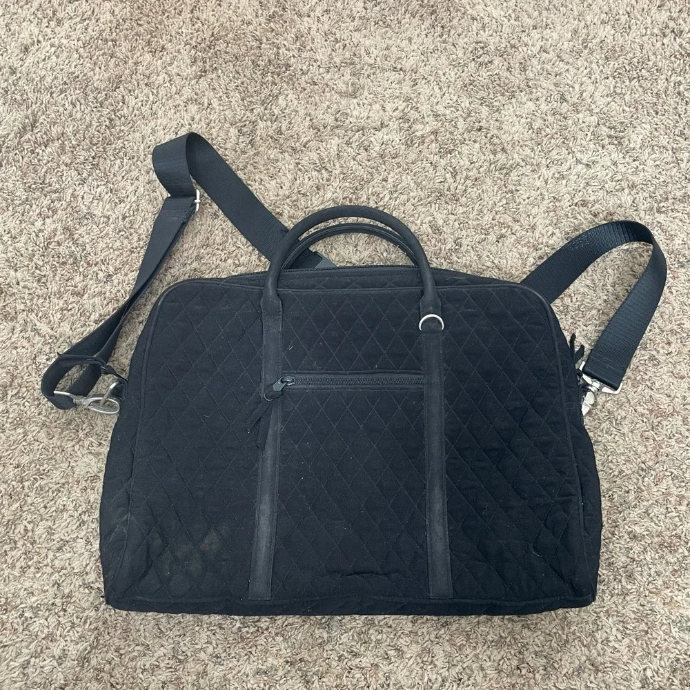 Vera Bradley Black Quilted Microfiber Laptop Messenger Bag Work Briefcase‎ READ